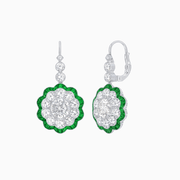 Vintage Floral Dangle Earrings with Diamond Halo and Calibre-Cut Gemstone Accents - Shahin Jewelry