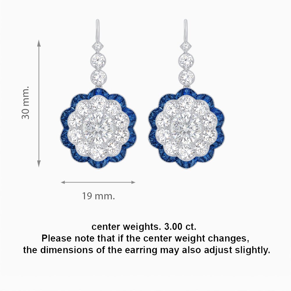Vintage Floral Dangle Earrings with Diamond Halo and Calibre-Cut Gemstone Accents - Shahin Jewelry