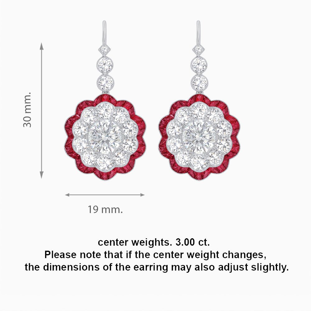 Vintage Floral Dangle Earrings with Diamond Halo and Calibre-Cut Gemstone Accents - Shahin Jewelry