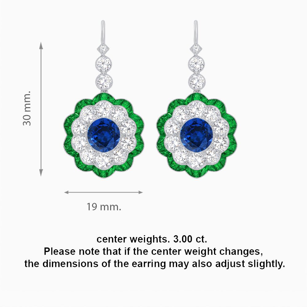 Vintage Floral Dangle Earrings with Diamond Halo and Calibre-Cut Gemstone Accents - Shahin Jewelry