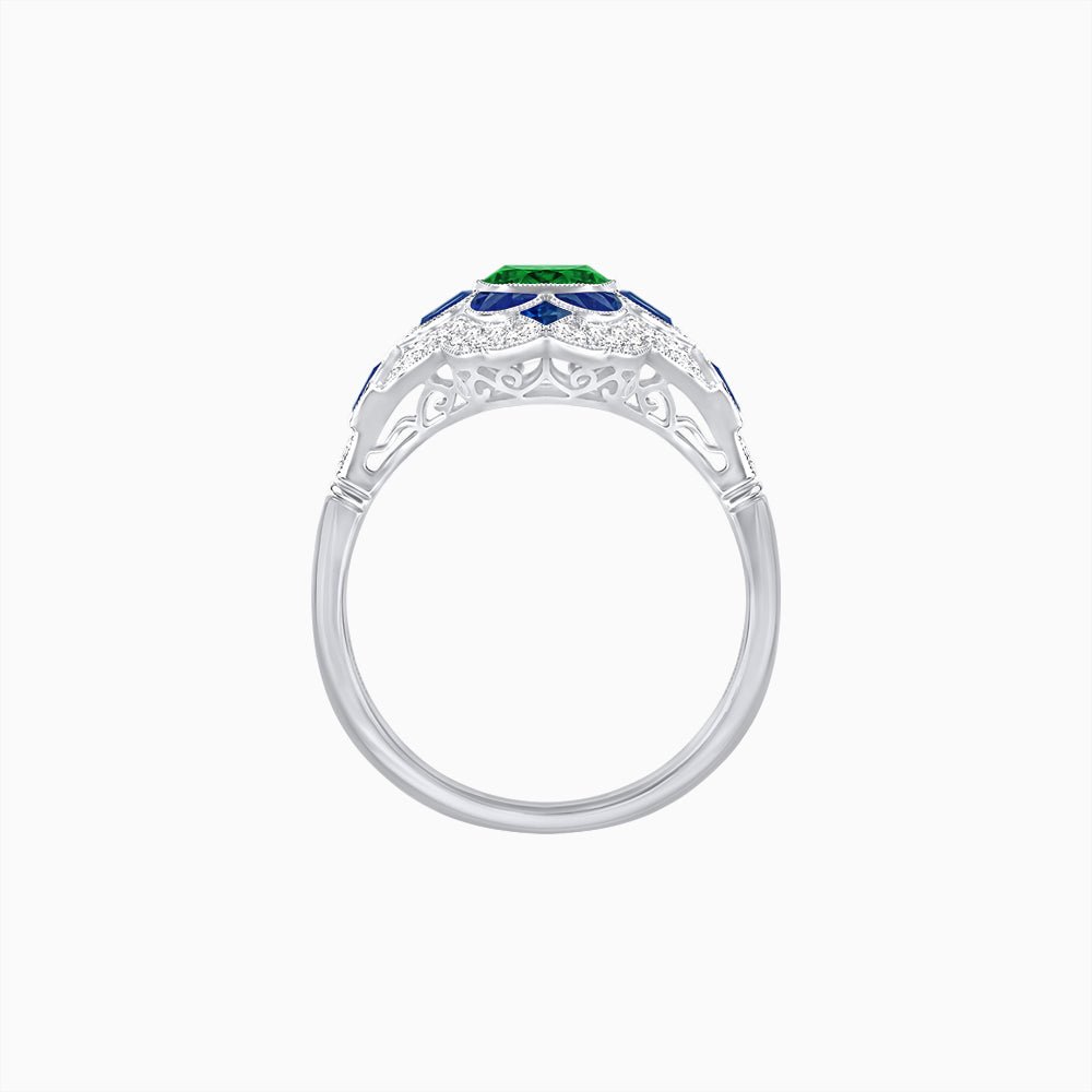 Vintage Floral Halo Ring Mounting with Cushion Cut Center Stone and Diamond Accents - Shahin Jewelry