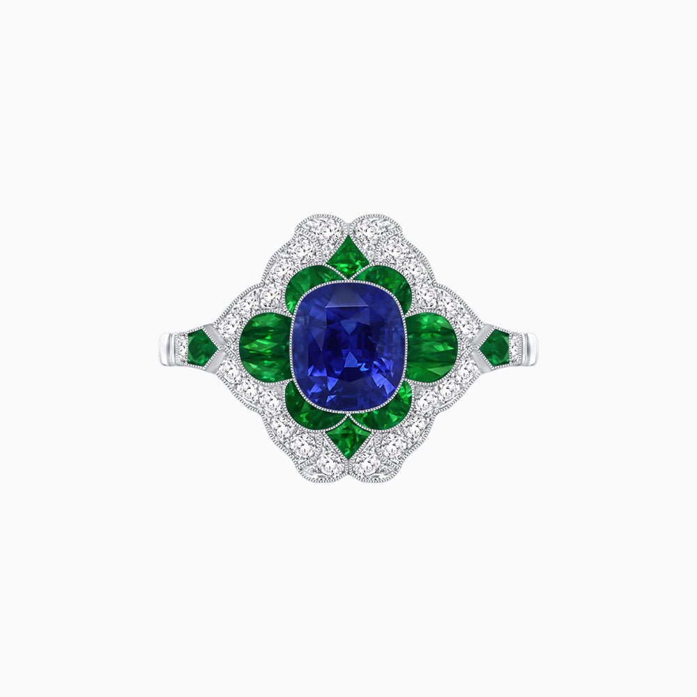 Vintage Floral Halo Ring Mounting with Cushion Cut Center Stone and Diamond Accents - Shahin Jewelry