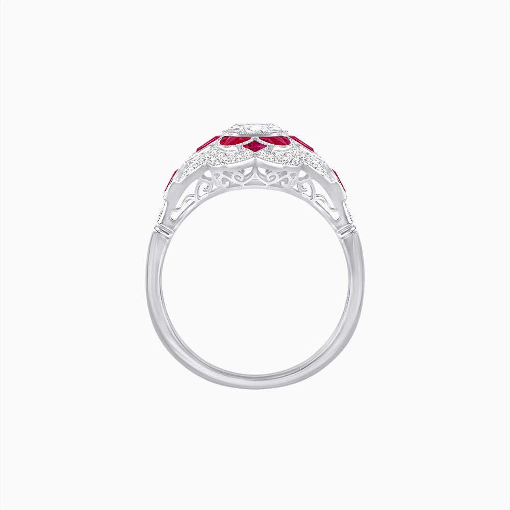 Vintage Floral Halo Ring Mounting with Cushion Cut Center Stone and Diamond Accents - Shahin Jewelry