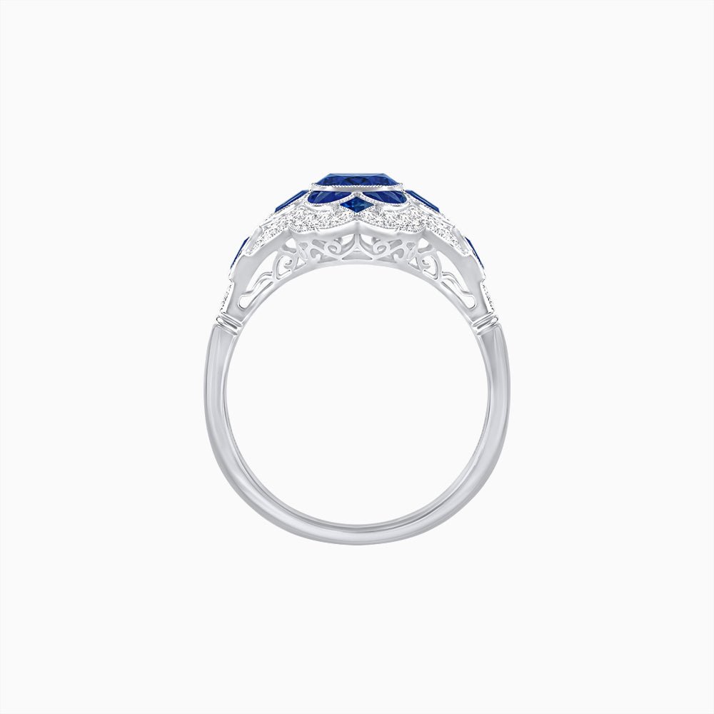 Vintage Floral Halo Ring Mounting with Cushion Cut Center Stone and Diamond Accents - Shahin Jewelry