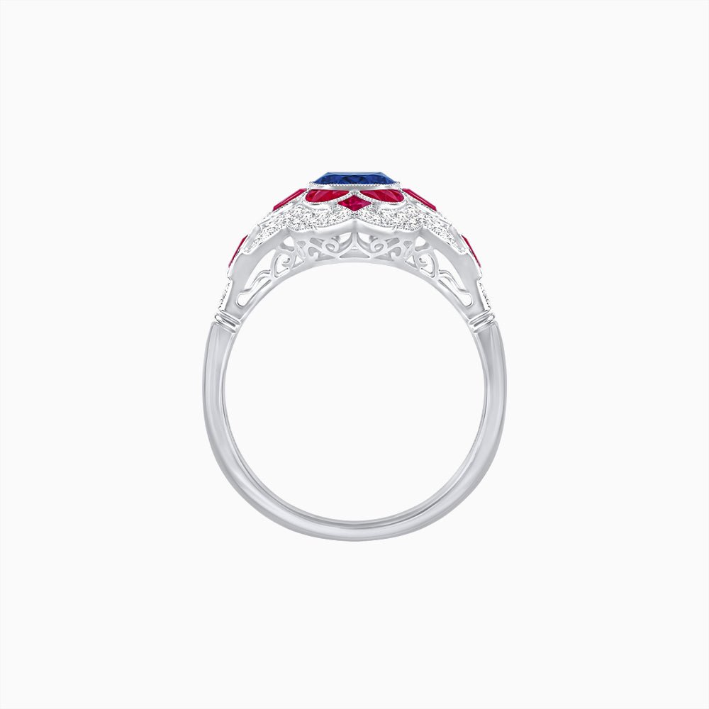 Vintage Floral Halo Ring Mounting with Cushion Cut Center Stone and Diamond Accents - Shahin Jewelry