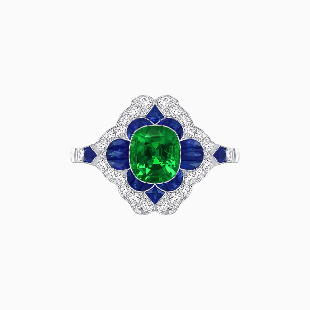 Vintage Floral Halo Ring Mounting with Cushion Cut Center Stone and Diamond Accents - Shahin Jewelry
