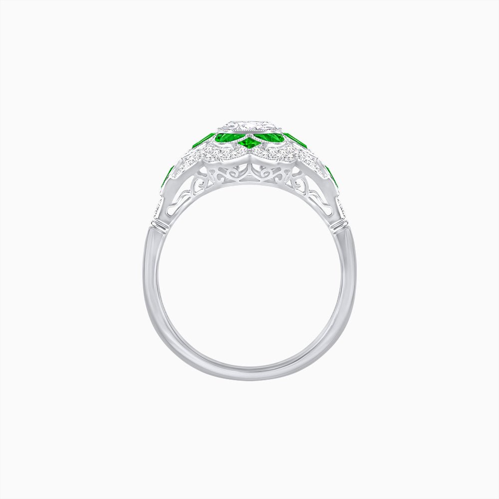 Vintage Floral Halo Ring Mounting with Cushion Cut Center Stone and Diamond Accents - Shahin Jewelry
