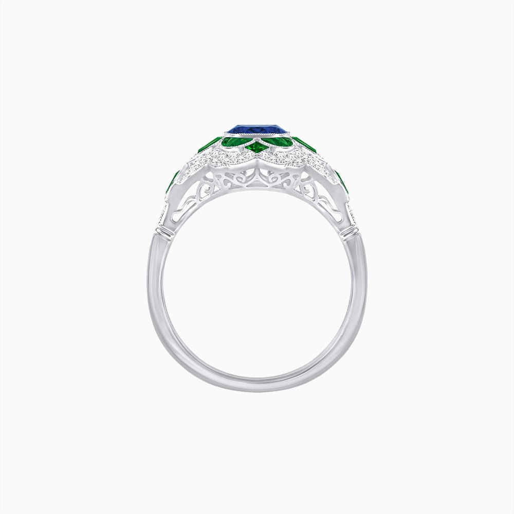 Vintage Floral Halo Ring Mounting with Cushion Cut Center Stone and Diamond Accents - Shahin Jewelry