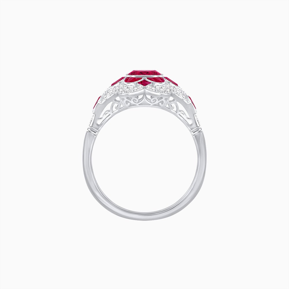 Vintage Floral Halo Ring Mounting with Cushion Cut Center Stone and Diamond Accents - Shahin Jewelry