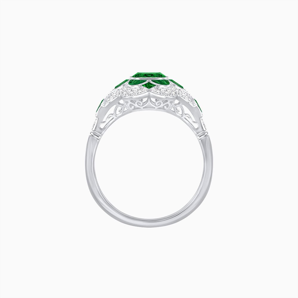 Vintage Floral Halo Ring Mounting with Cushion Cut Center Stone and Diamond Accents - Shahin Jewelry