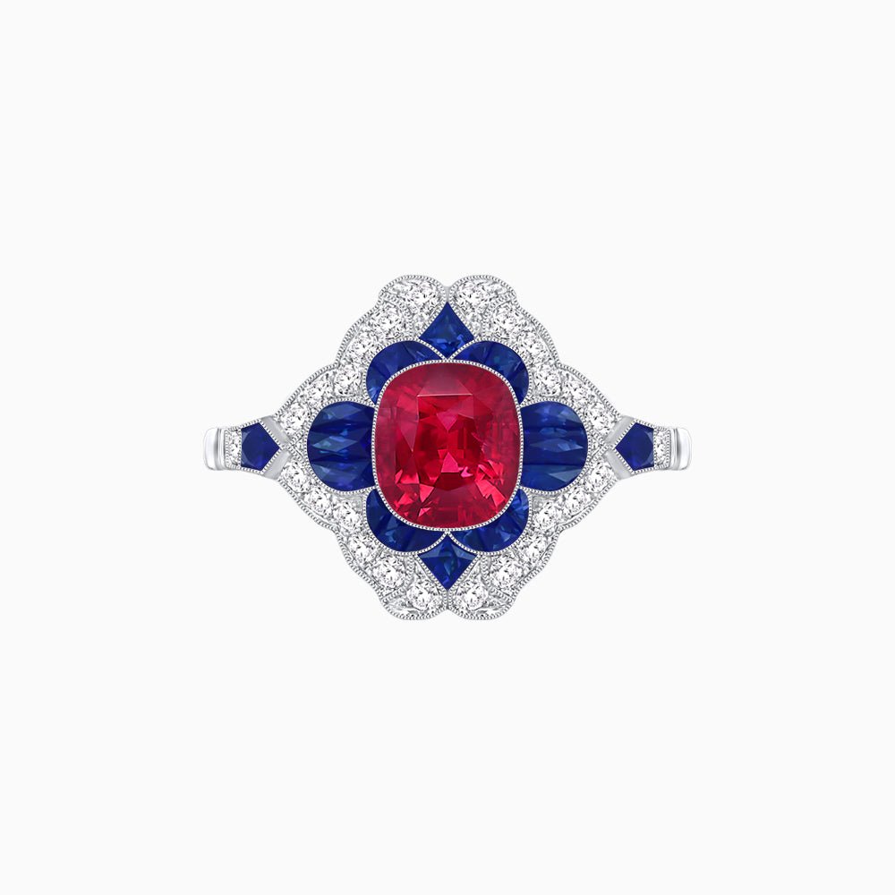 Vintage Floral Halo Ring Mounting with Cushion Cut Center Stone and Diamond Accents - Shahin Jewelry