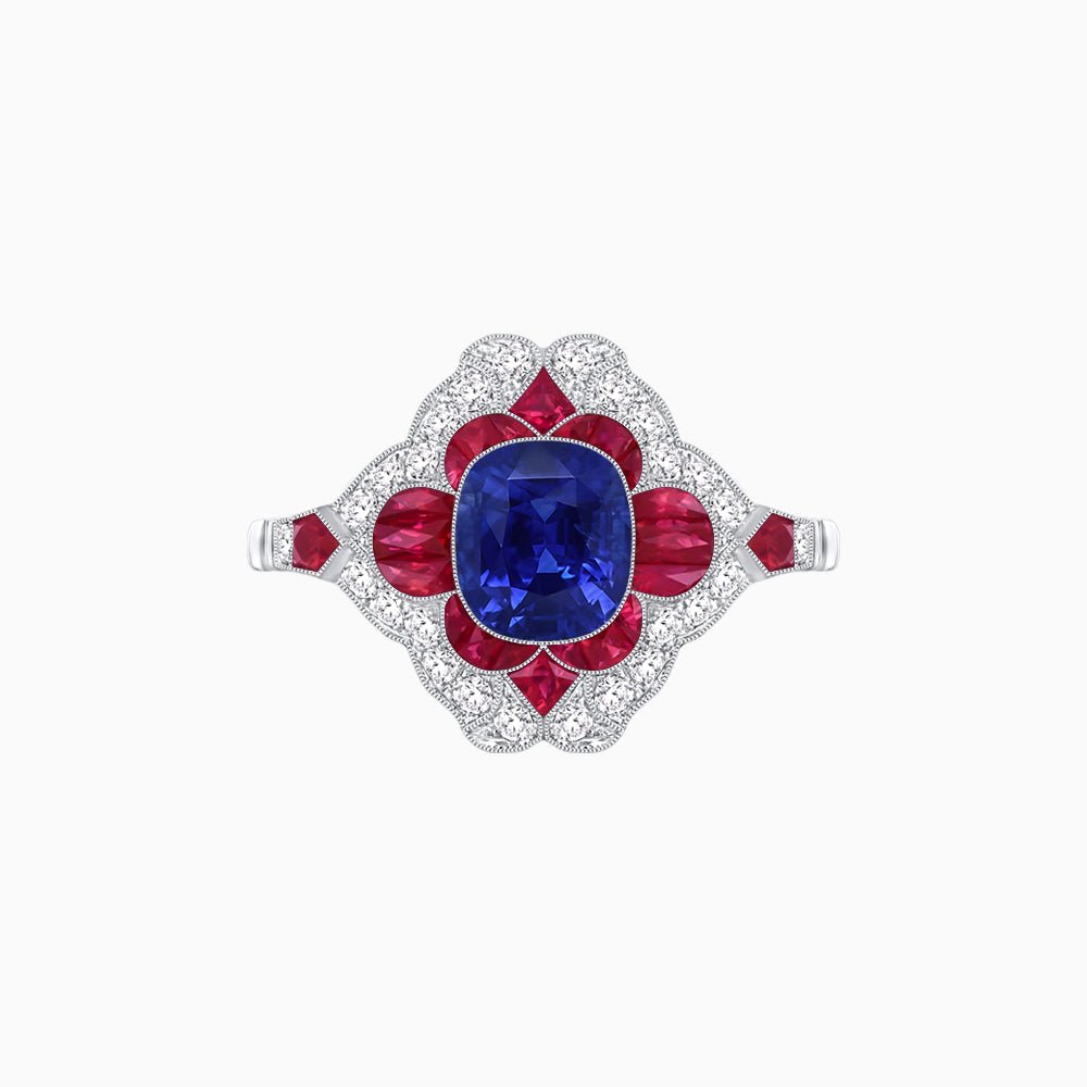 Vintage Floral Halo Ring Mounting with Cushion Cut Center Stone and Diamond Accents - Shahin Jewelry