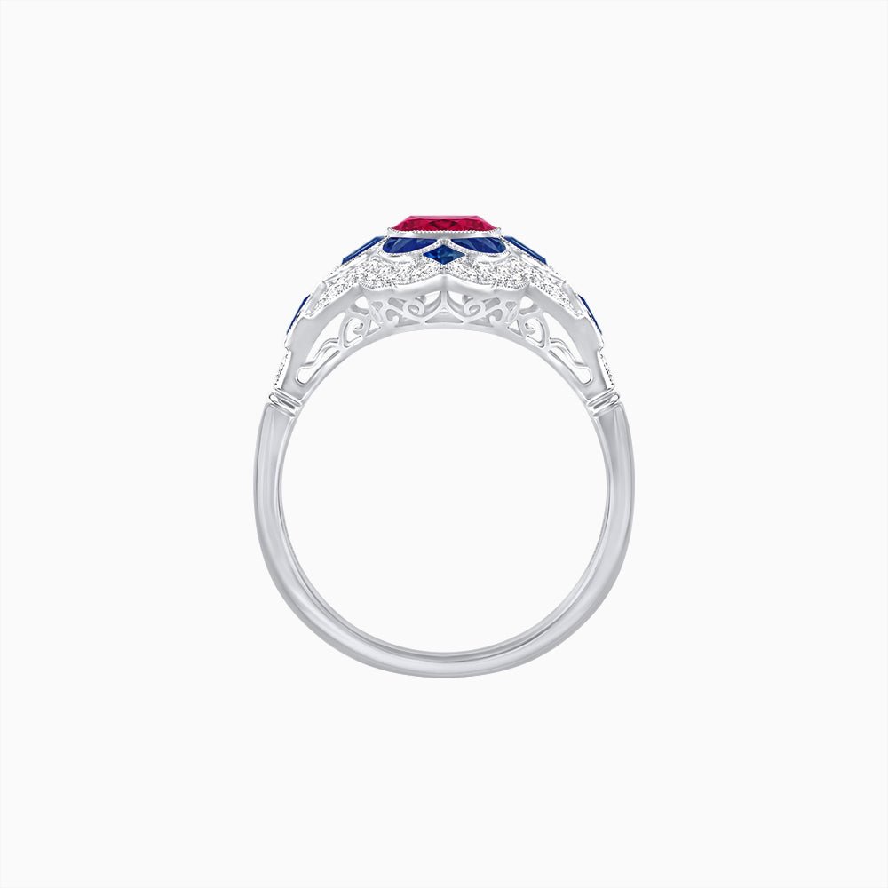 Vintage Floral Halo Ring Mounting with Cushion Cut Center Stone and Diamond Accents - Shahin Jewelry