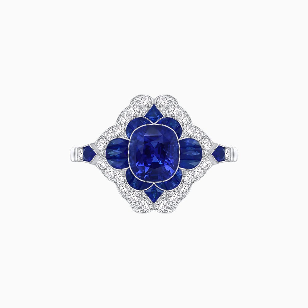 Vintage Floral Halo Ring Mounting with Cushion Cut Center Stone and Diamond Accents - Shahin Jewelry