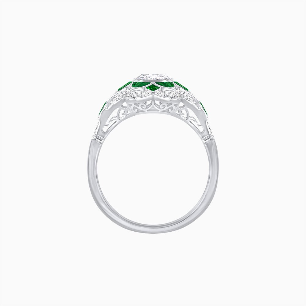 Vintage Floral Halo Ring Mounting with Cushion Cut Center Stone and Diamond Accents - Shahin Jewelry