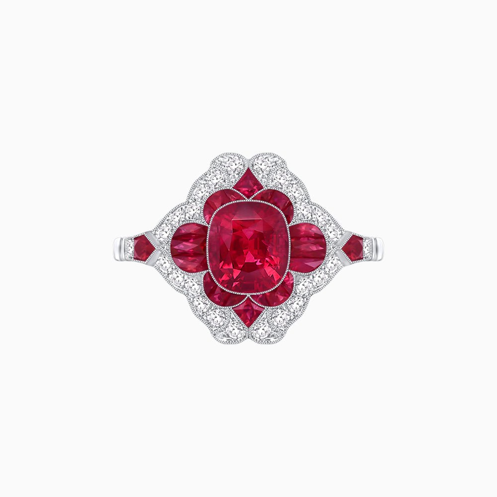 Vintage Floral Halo Ring Mounting with Cushion Cut Center Stone and Diamond Accents - Shahin Jewelry