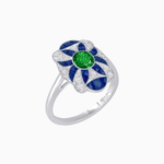 Load image into Gallery viewer, Vintage Floral Ring Mounting with Oval Center Stone, Calibre-Cut Gemstone Accents and Diamond Details - Shahin Jewelry