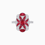 Load image into Gallery viewer, Vintage Floral Ring Mounting with Oval Center Stone, Calibre-Cut Gemstone Accents and Diamond Details - Shahin Jewelry