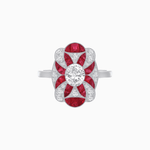 Load image into Gallery viewer, Vintage Floral Ring Mounting with Oval Center Stone, Calibre-Cut Gemstone Accents and Diamond Details - Shahin Jewelry