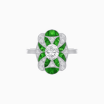 Load image into Gallery viewer, Vintage Floral Ring Mounting with Oval Center Stone, Calibre-Cut Gemstone Accents and Diamond Details - Shahin Jewelry