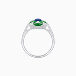 Load image into Gallery viewer, Vintage Floral Ring Mounting with Oval Center Stone, Calibre-Cut Gemstone Accents and Diamond Details - Shahin Jewelry
