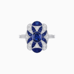 Load image into Gallery viewer, Vintage Floral Ring Mounting with Oval Center Stone, Calibre-Cut Gemstone Accents and Diamond Details - Shahin Jewelry