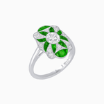 Load image into Gallery viewer, Vintage Floral Ring Mounting with Oval Center Stone, Calibre-Cut Gemstone Accents and Diamond Details - Shahin Jewelry