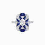 Load image into Gallery viewer, Vintage Floral Ring Mounting with Oval Center Stone, Calibre-Cut Gemstone Accents and Diamond Details - Shahin Jewelry