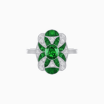 Load image into Gallery viewer, Vintage Floral Ring Mounting with Oval Center Stone, Calibre-Cut Gemstone Accents and Diamond Details - Shahin Jewelry