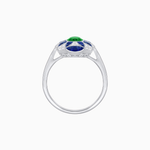 Load image into Gallery viewer, Vintage Floral Ring Mounting with Oval Center Stone, Calibre-Cut Gemstone Accents and Diamond Details - Shahin Jewelry