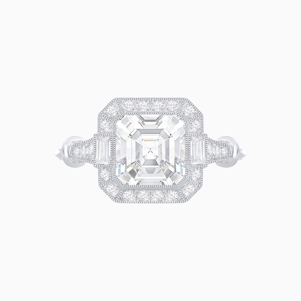 Vintage-Inspired Asscher Cut Ring with Intricate Detailing - Shahin Jewelry