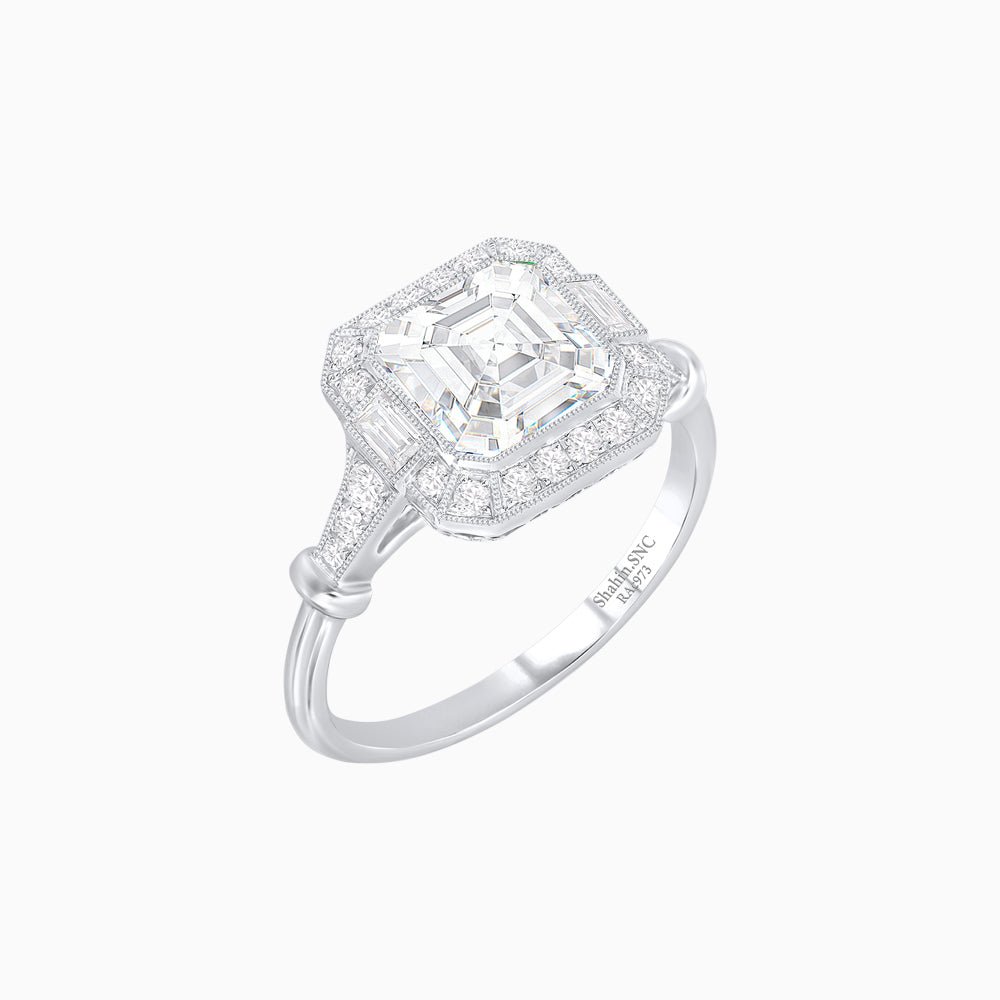 Vintage-Inspired Asscher Cut Ring with Intricate Detailing - Shahin Jewelry