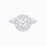 Load image into Gallery viewer, Vintage - Inspired Cushion Cut Cluster Ring with Floral Halo - Mounting - Shahin Jewelry