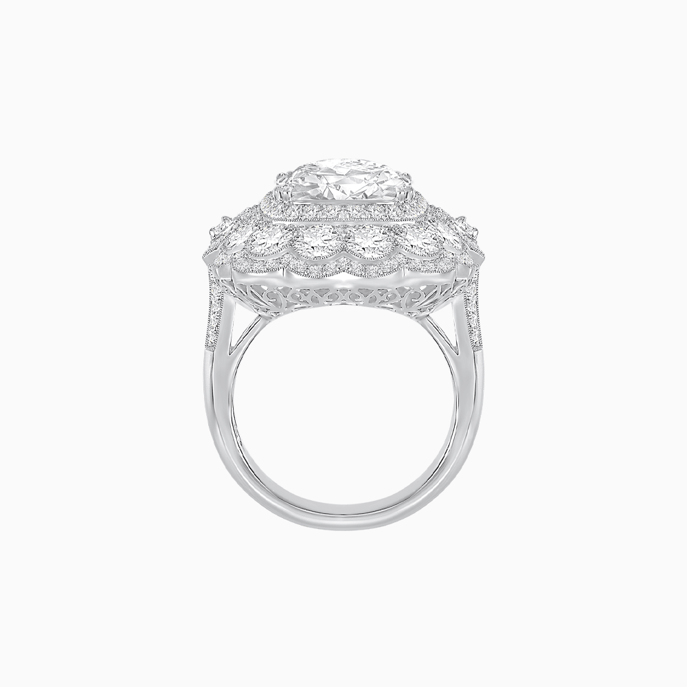 Vintage Inspired Cushion Cut Double Halo Floral Cocktail Ring - Shahin Jewelry