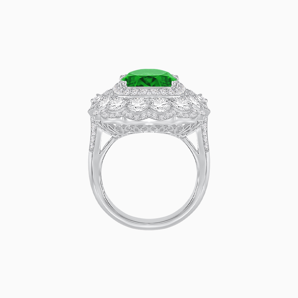 Vintage Inspired Cushion Cut Double Halo Floral Cocktail Ring - Shahin Jewelry