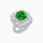 Load image into Gallery viewer, Vintage Inspired Cushion Cut Double Halo Floral Cocktail Ring - Shahin Jewelry