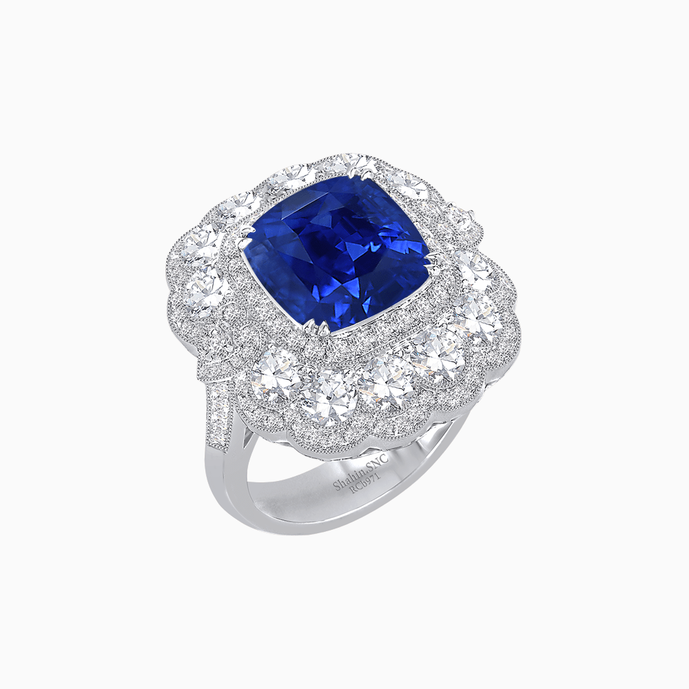 Vintage Inspired Cushion Cut Double Halo Floral Cocktail Ring - Shahin Jewelry