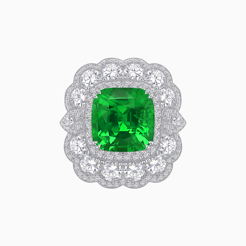 Vintage Inspired Cushion Cut Double Halo Floral Cocktail Ring - Shahin Jewelry