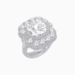Load image into Gallery viewer, Vintage Inspired Cushion Cut Double Halo Floral Cocktail Ring - Shahin Jewelry