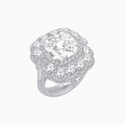 Vintage Inspired Cushion Cut Double Halo Floral Cocktail Ring - Shahin Jewelry