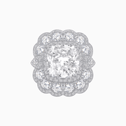 Vintage Inspired Cushion Cut Double Halo Floral Cocktail Ring - Shahin Jewelry