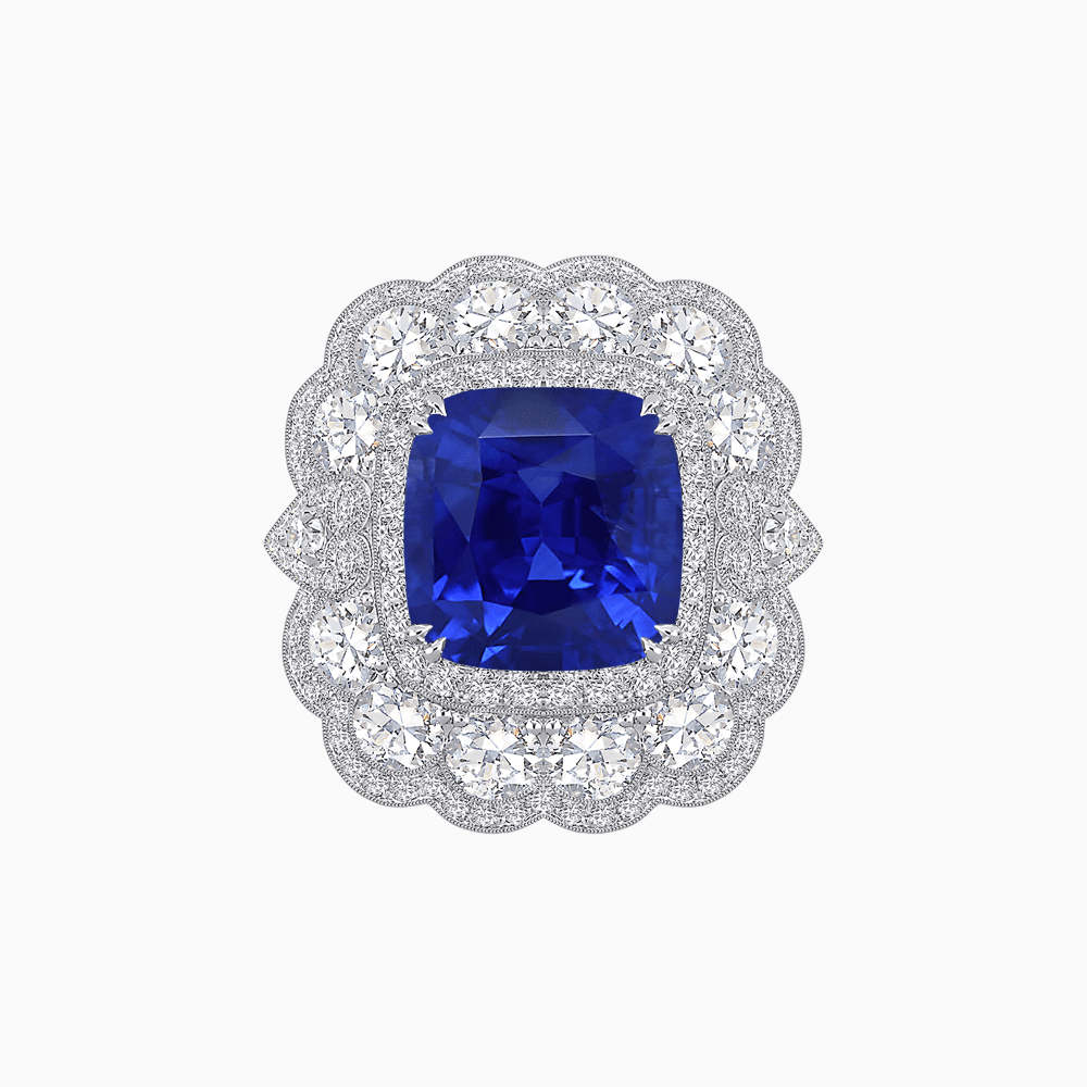 Vintage Inspired Cushion Cut Double Halo Floral Cocktail Ring - Shahin Jewelry