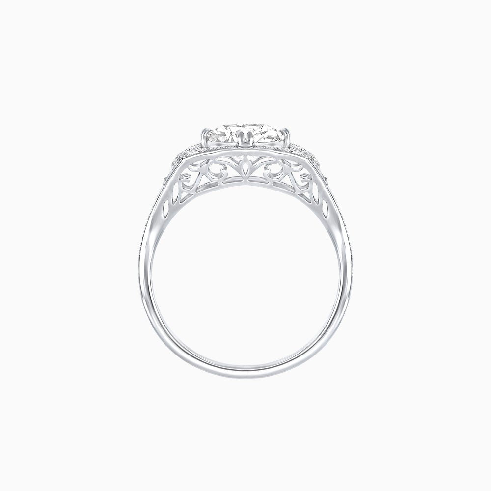 Vintage-Inspired Cushion Cut Ring with Diamond Accents and Hand-Engraved Details - Shahin Jewelry