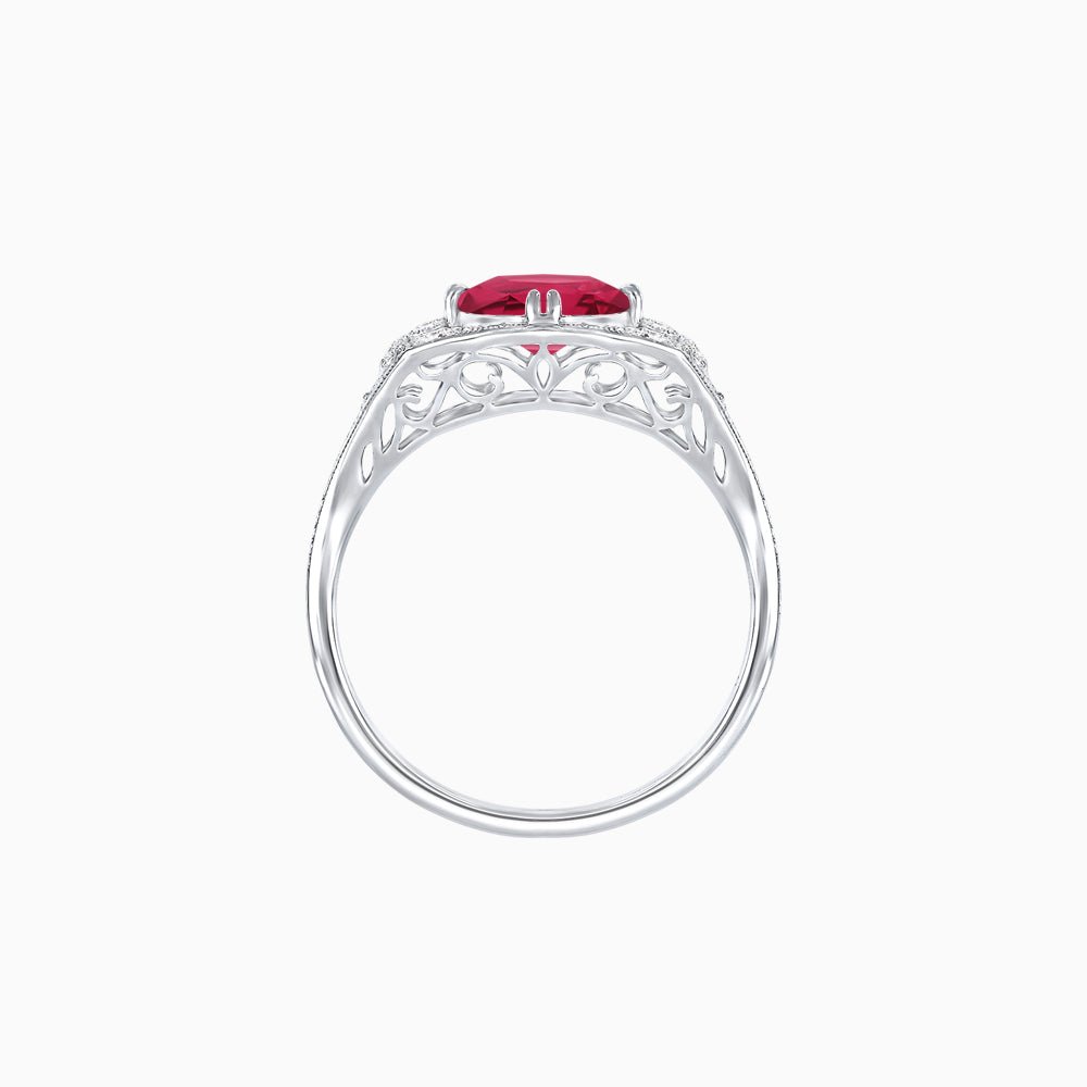 Vintage-Inspired Cushion Cut Ring with Diamond Accents and Hand-Engraved Details - Shahin Jewelry