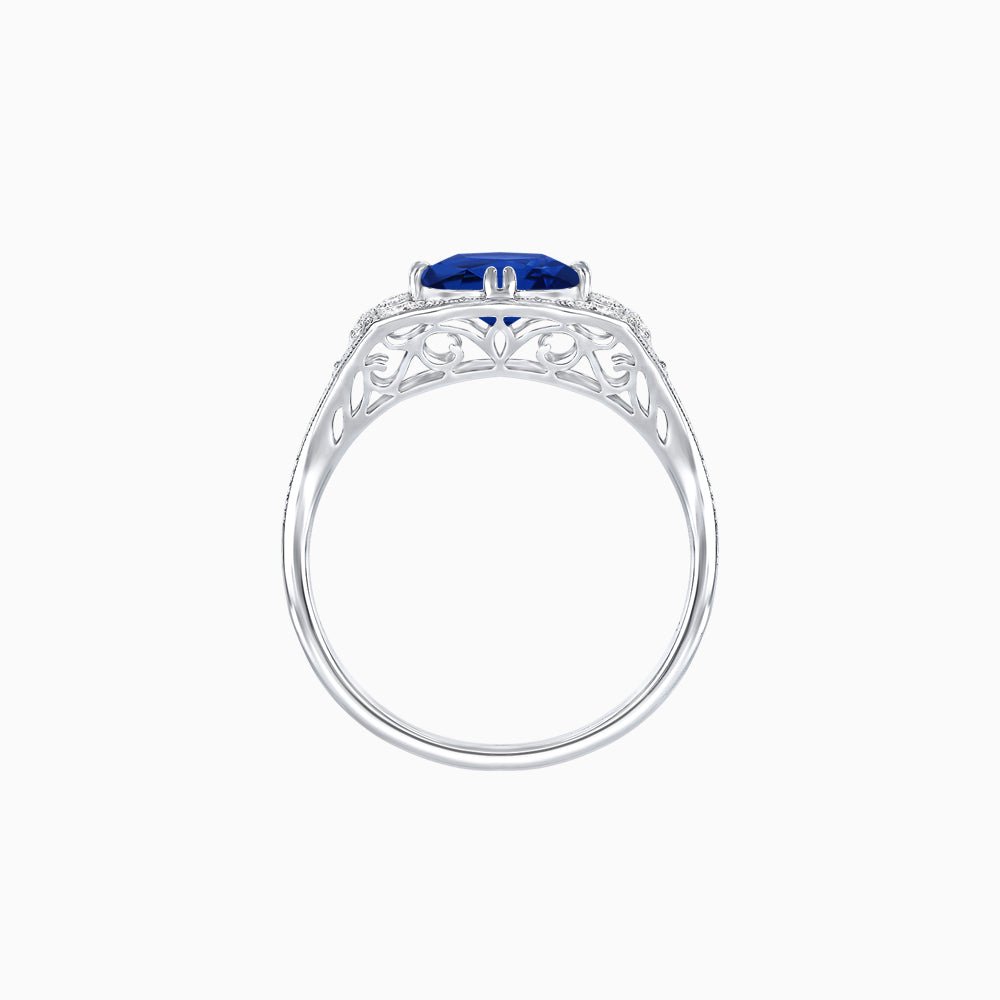 Vintage-Inspired Cushion Cut Ring with Diamond Accents and Hand-Engraved Details - Shahin Jewelry