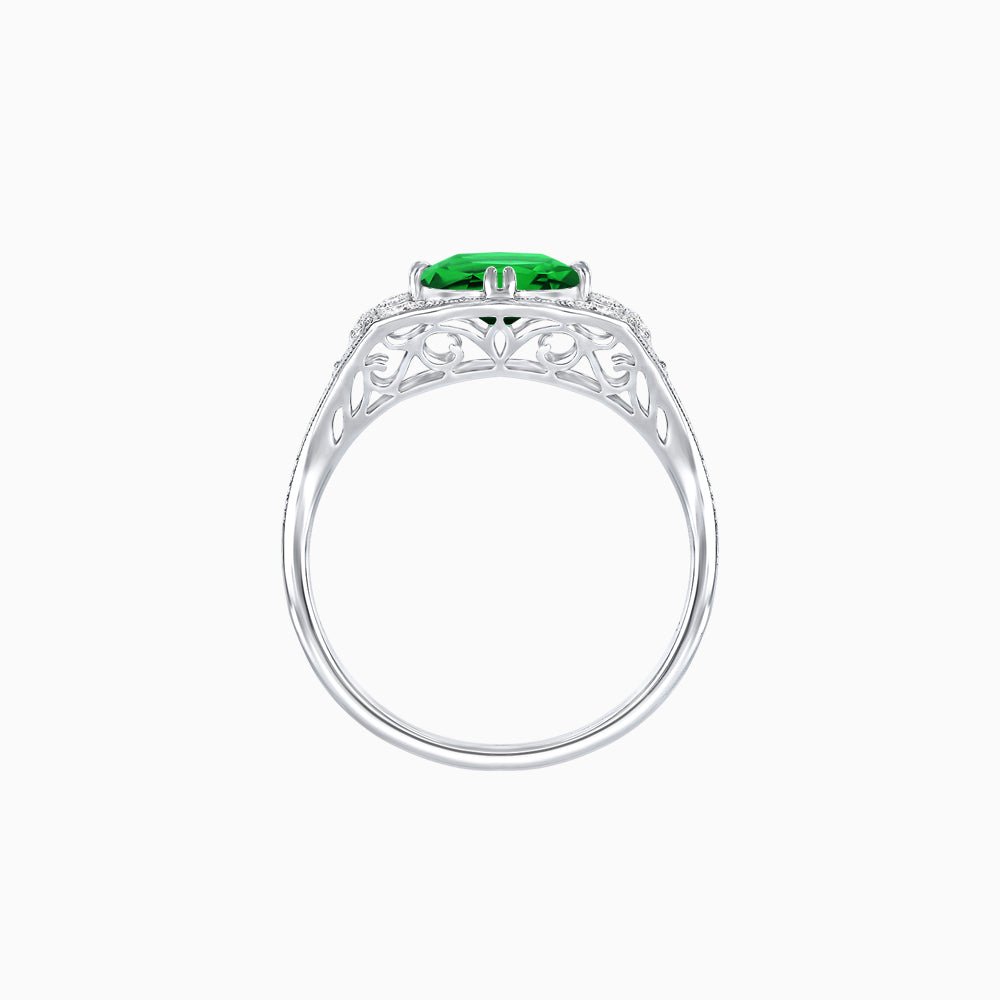 Vintage-Inspired Cushion Cut Ring with Diamond Accents and Hand-Engraved Details - Shahin Jewelry