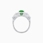 Load image into Gallery viewer, Vintage Inspired Cushion Cut Three-Stone Halo Ring with Pear-Shaped Side Stones - Shahin Jewelry