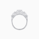 Load image into Gallery viewer, Vintage Inspired Cushion Cut Three-Stone Halo Ring with Pear-Shaped Side Stones - Shahin Jewelry