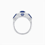 Load image into Gallery viewer, Vintage Inspired Cushion Cut Three-Stone Halo Ring with Pear-Shaped Side Stones - Shahin Jewelry