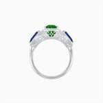 Load image into Gallery viewer, Vintage Inspired Cushion Cut Three-Stone Halo Ring with Pear-Shaped Side Stones - Shahin Jewelry